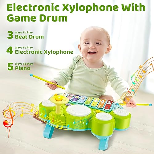 Miniatura 3 de Marstone Juguetes para niños y niñas de 1 año Juguetes musicales para bebés de 1 a 3 años, juego de batería de piano para bebés de 6 a 12 años, 12 a