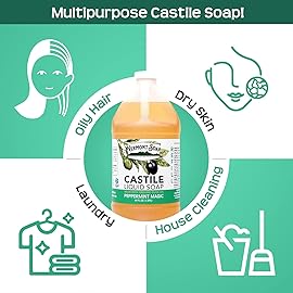 Vermont Castile Soap Peppermint, Gentle Liquid Soap for Sensitive Skin & Natural Body Wash, Organic Hair Shampoo for Oily Hair, Aloe Castile Soap for Men & Women - 64 Oz