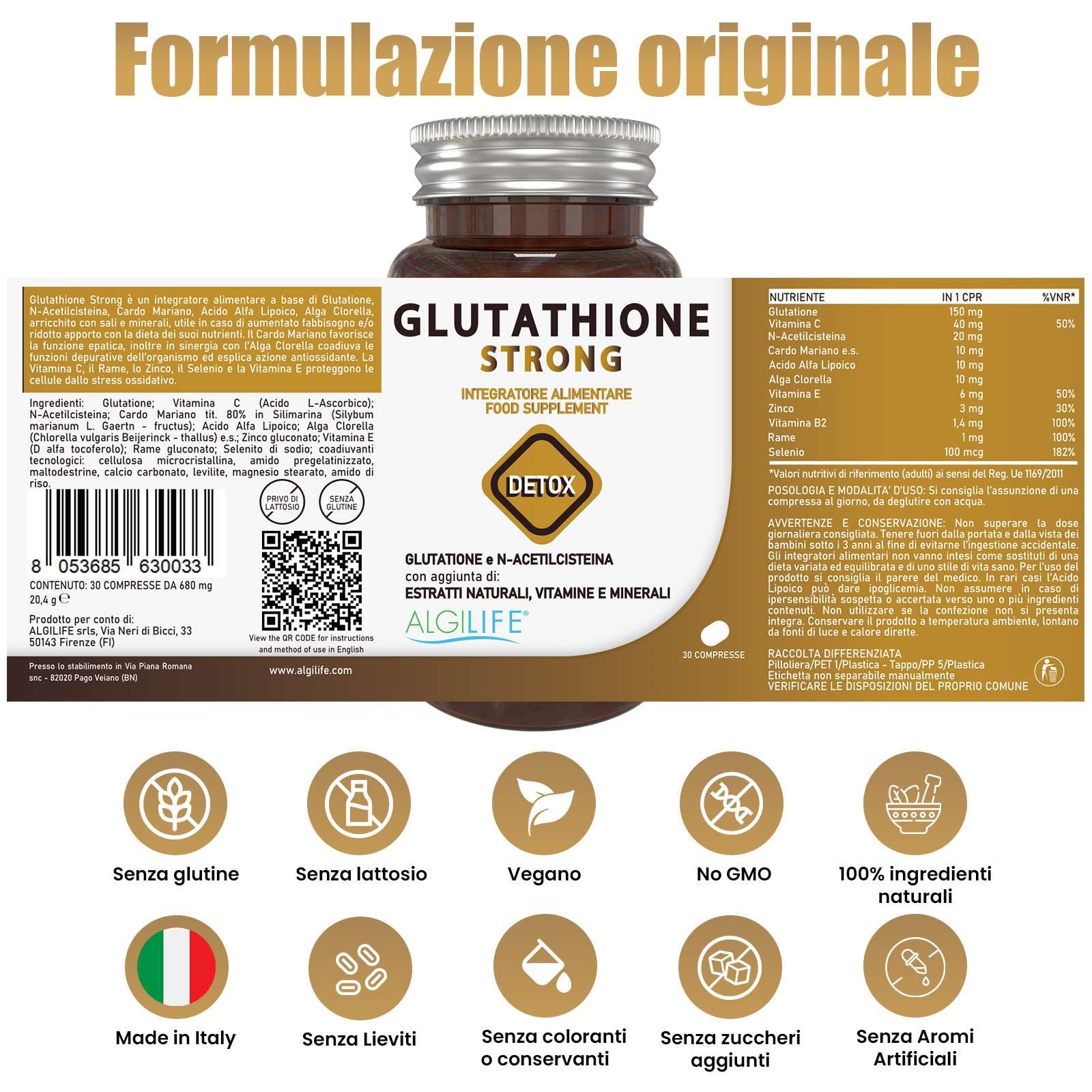 Glutatione Forte con NAC N-Acetil-Cisteina, Acido Alfalipoico, Cardo Mariano, Vitamina C, E, B2 e Minerali. Glutatione Ridotto per una Pelle Giovane. Glutathione con N Acetilcisteina (30 compresse)