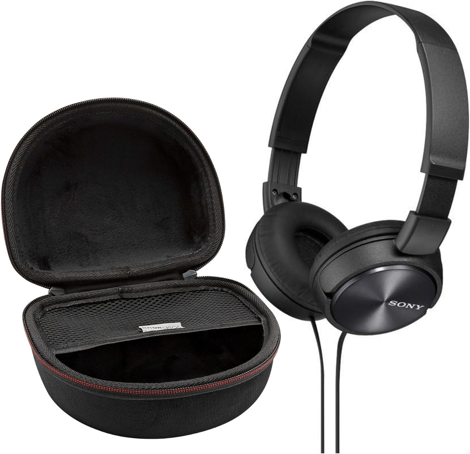 Sony MDR-ZX310AP ZX Series Stereo Headset (Black) Bundle with Headphone Case (2 Items)