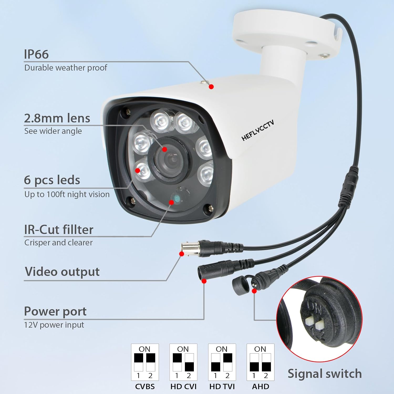 5MP Bullet Security Camera Hybird 4 in 1 TVI CVI AHD CVBS,5MP HD Weatherproof Outdoor Indoor Surveillance Cam,2.8mm Wide Angle,100ft Night Vision,Compatible with Analog TVI CVI AHD DVR