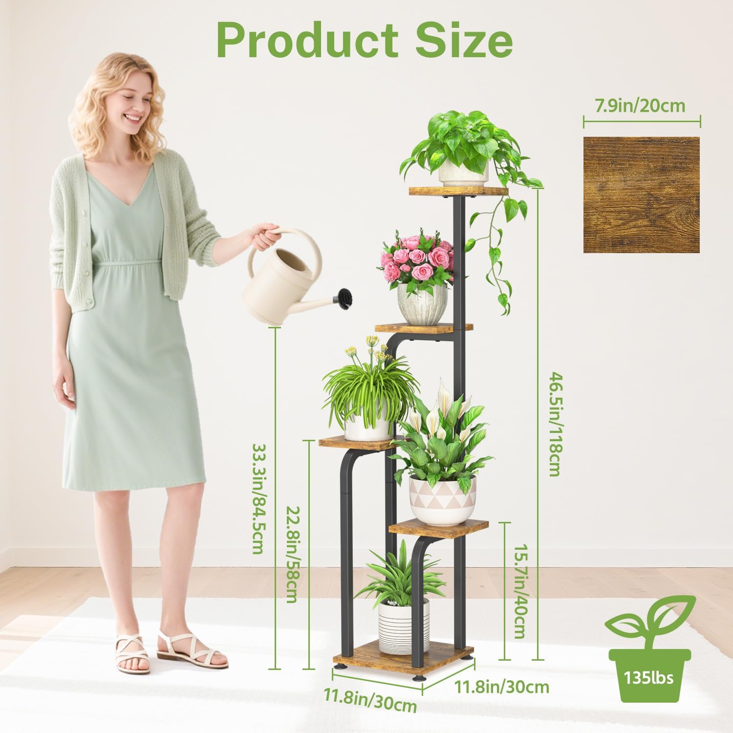 iDavosic.ly Tall Plant Stand Indoor, 4 Tier Corner Multiple Flower Holder Shelf with Wooden Trays, Space Saving Display Rack for Living Room Balcony Patio Porch Outdoor | Black & Brown