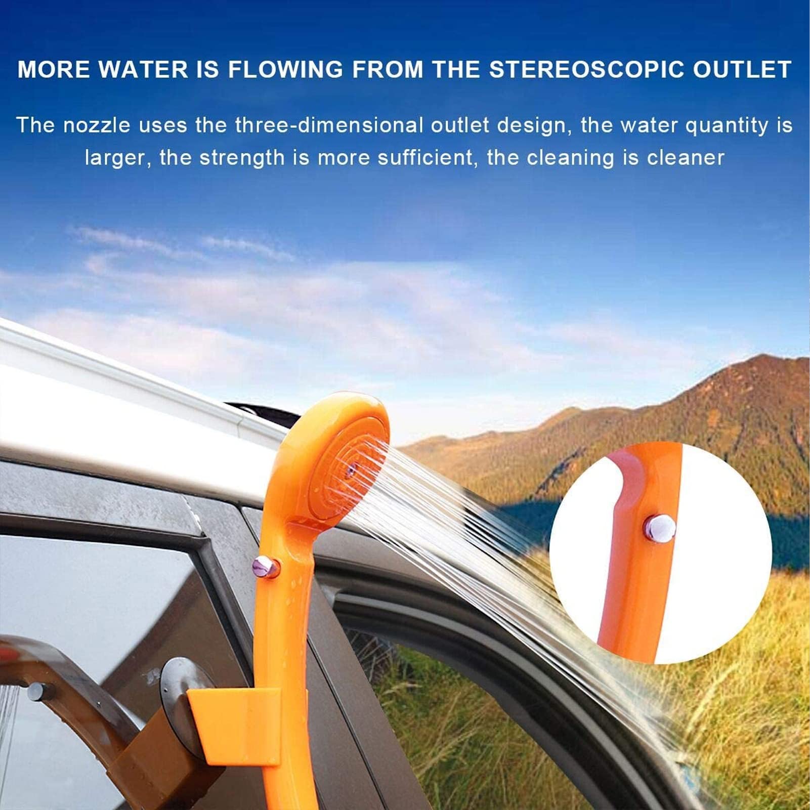 Septpenta Doccia da Campeggio, Design Ergonomico, Materiale in Plastica e Gomma, Durevole Portatile e Altamente Flessibile, DC12V Adatto per Esterni, Campeggio, Pulizia degli Animali