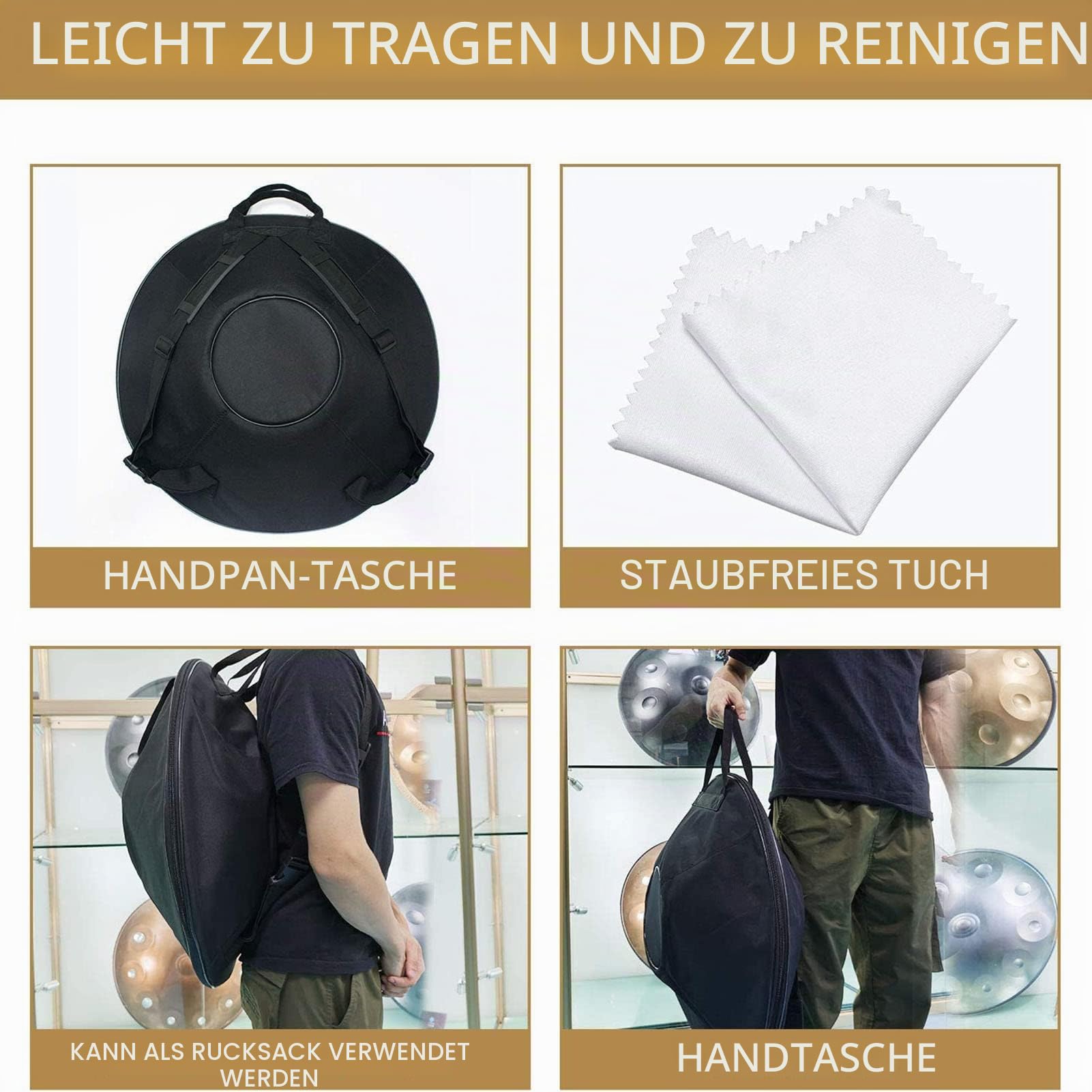 432 Hz Handpan Steel Drum 9 Noten 22 Zoll Gold Performer in D-Moll Mit Ständer, Etui, Langlebigen Schlägeln und Staubfreiem Tuch