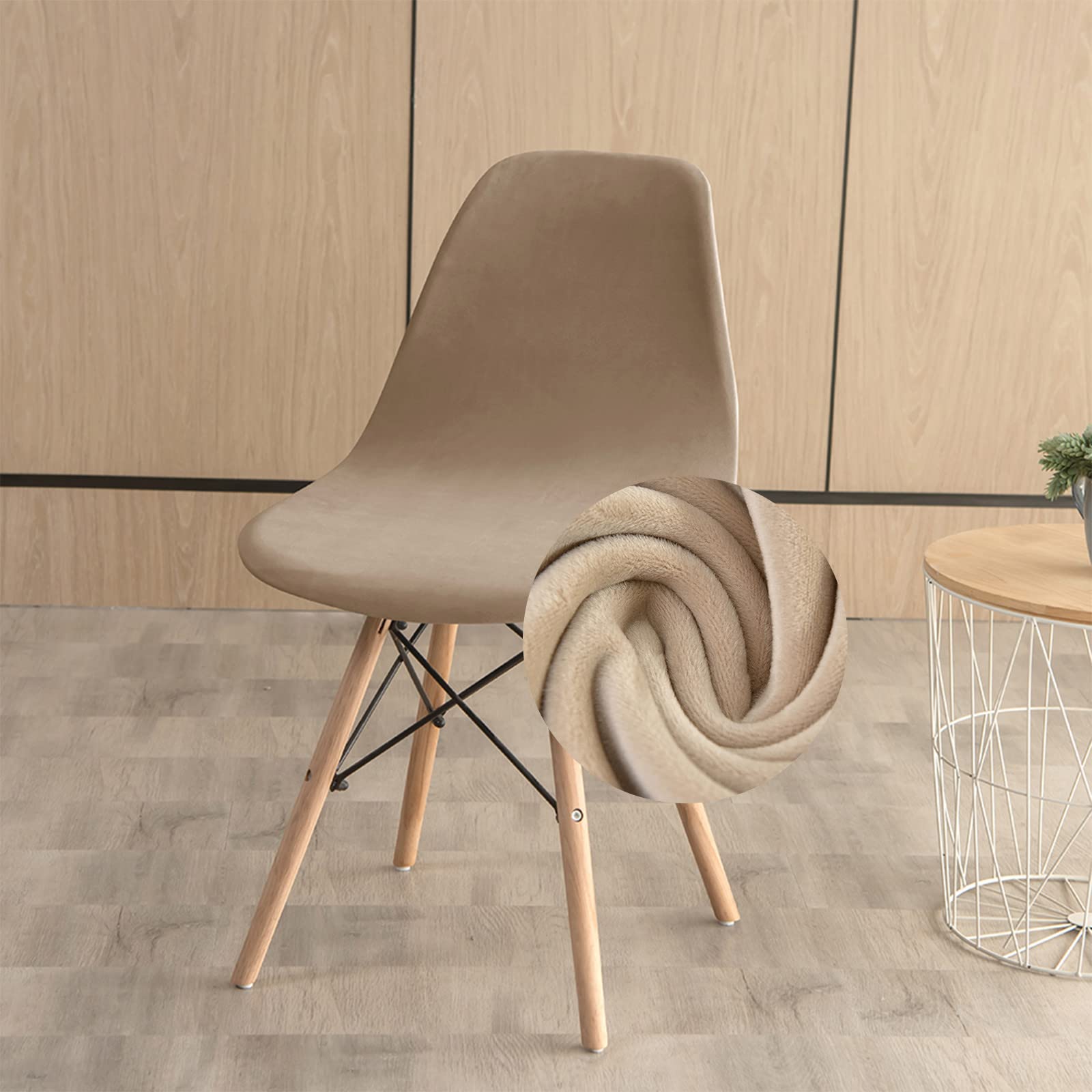 Fansu Fundas para Sillas de Comedor Elásticas, Terciopelo Color Sólido Fundas de Sillas Oficina Sin Brazos Estilo Nórdico Cubierta Protectora de Silla para Cocina Hogar (Beige,4 Piezas)