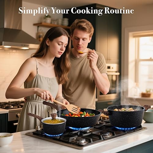 Miniatura 8 de PekGema Juego de utensilios de cocina de cerámica, ollas y sartenes antiadherentes, no tóxico, saludable, antiadherente, utensilios de cocina de