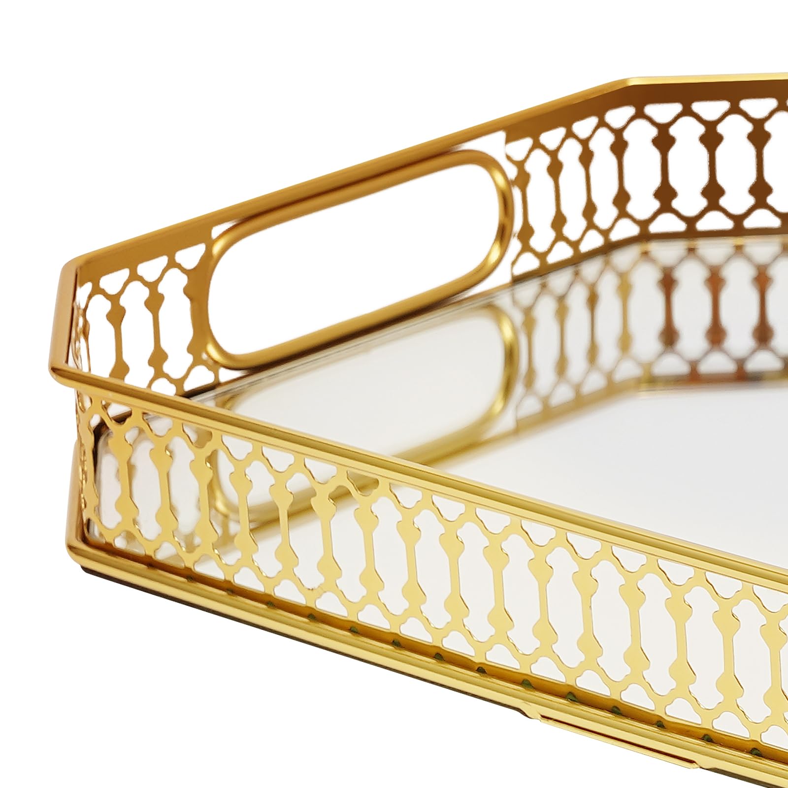 Bandeja de cristal dorada, bandeja de espejo con asas, bandeja decorativa, bandejas de espejo, bandejas de perfume, bandeja de baño para salón, baño, cocina, rectangular, 35 x 25 x 5 cm