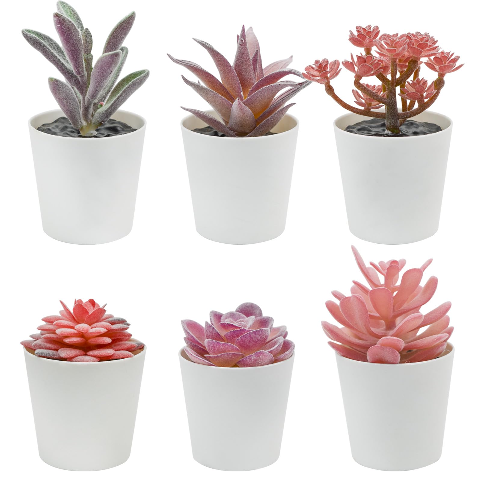 Bacucine Set of 6 Succulents Plants Artificial in Pots Desk Plant Fake Plants Faux Succulents for Bedroom Windowsill Shelf Office Home Decor (Purple