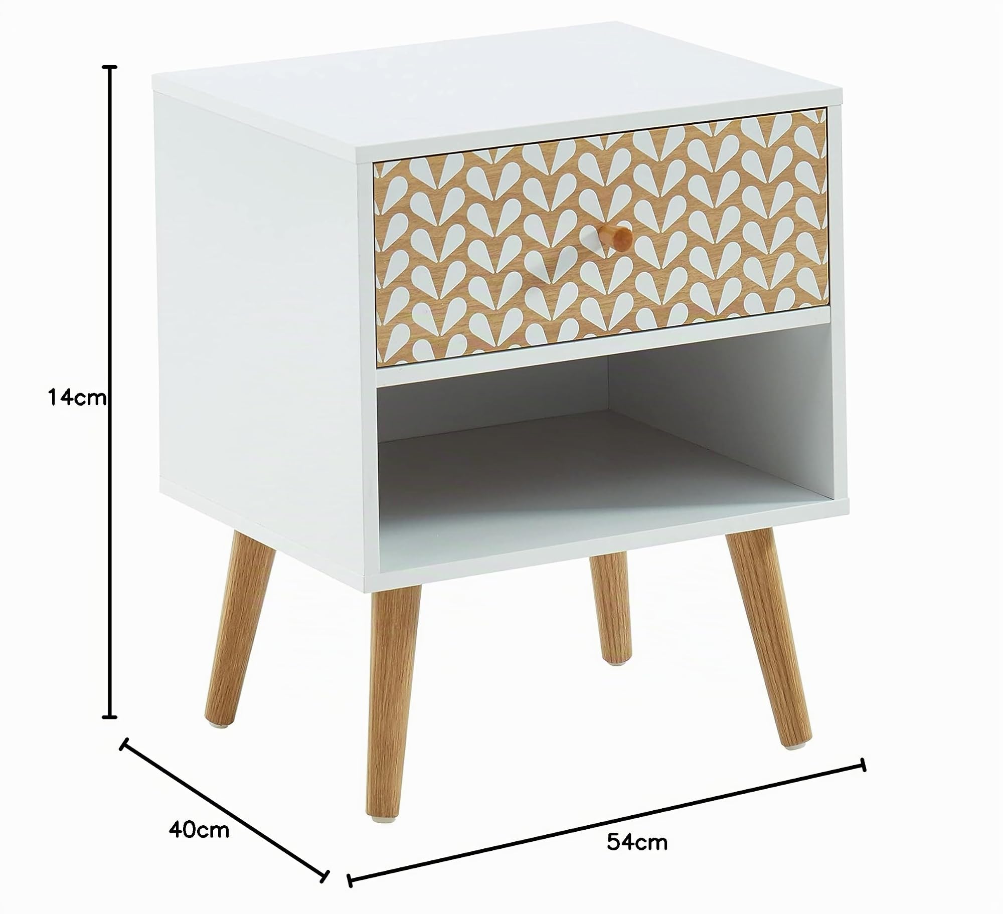 BAÏTA Comodino Capucine bianco e effetto rovere, 40 cm