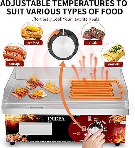 Miniatura 3 de Parrilla eléctrica comercial de 18 pulgadas, sartén de placa caliente de encimera con control de temperatura ajustable de 122  a 575 , 2 palas y 2