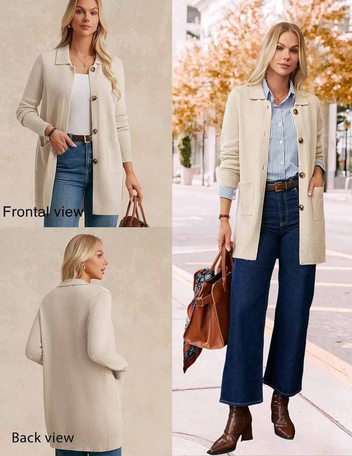 GRACE KARIN Women's Fall Long Cardigan Sweaters with Pockets, Button Knit Blazer Trendy, Open Front Dressy Casual Jacket - Image 2