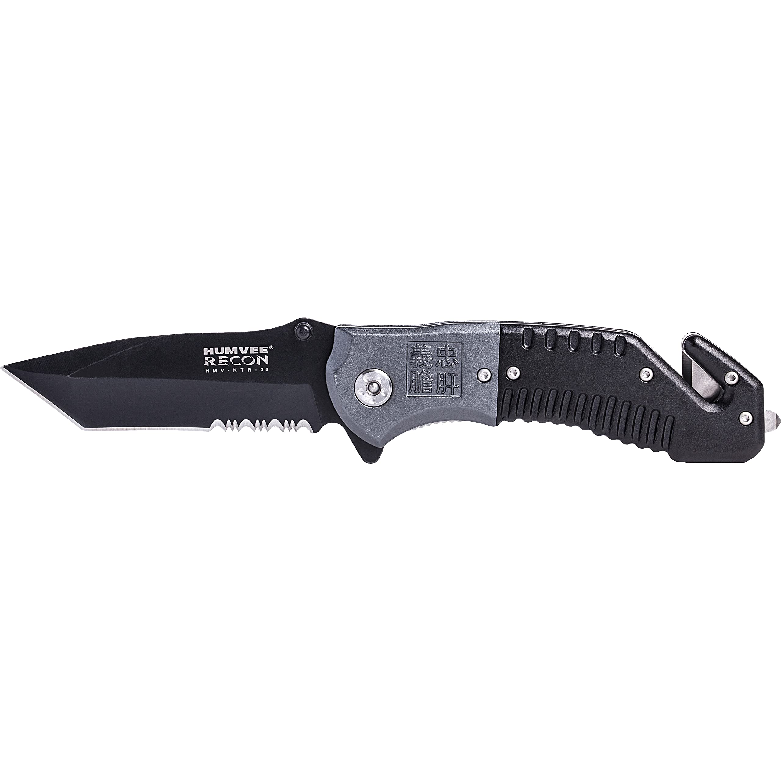 CAMPCO HUMVEE Tactical Recon 8 Pocket Knife with Spring Assist, Tactical Gear, Folding Knife, Serrated Stainless Steel Blade, Pocket Clip, Survival Knife, EDC, Black Handle, Combo Edge