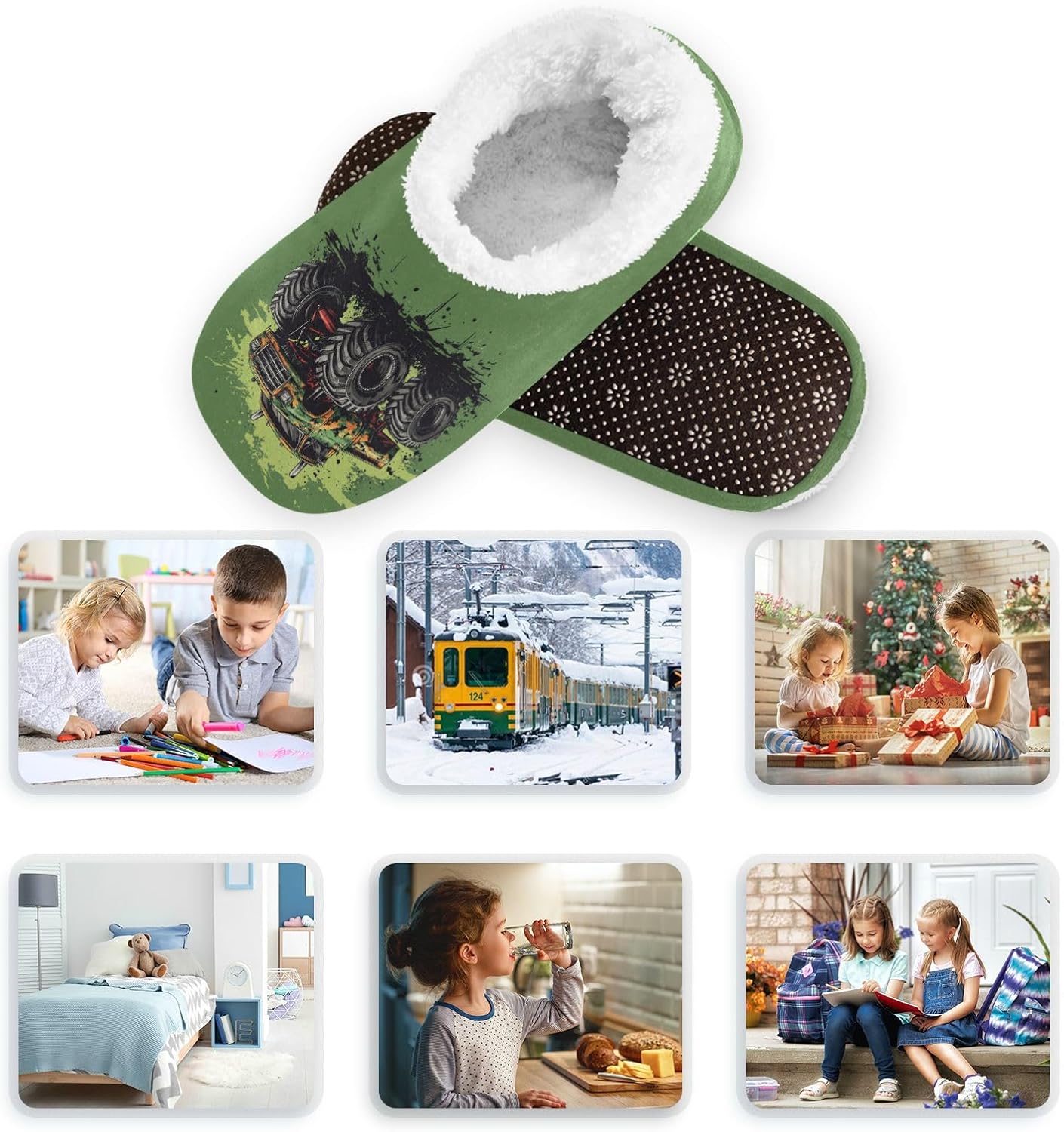Cartoon Monster Trucks Boys Girls House Slippers Kids Toddler Home Shoes Winter Indoor Shoe XS