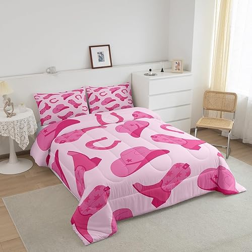 Miniatura 2 de Erosebridal Juego de ropa de cama de vaquera, lindo juego de edredón de vaquera rosa kawaii, regalo para niñas y mujeres, sombrero de vaquero, botas