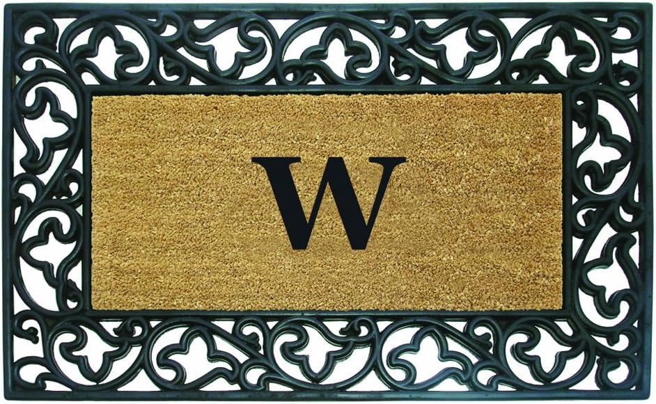 Nedia Home Acanthus Border with Rubber/Coir Doormat, 30 by 48-Inch, Monogrammed W