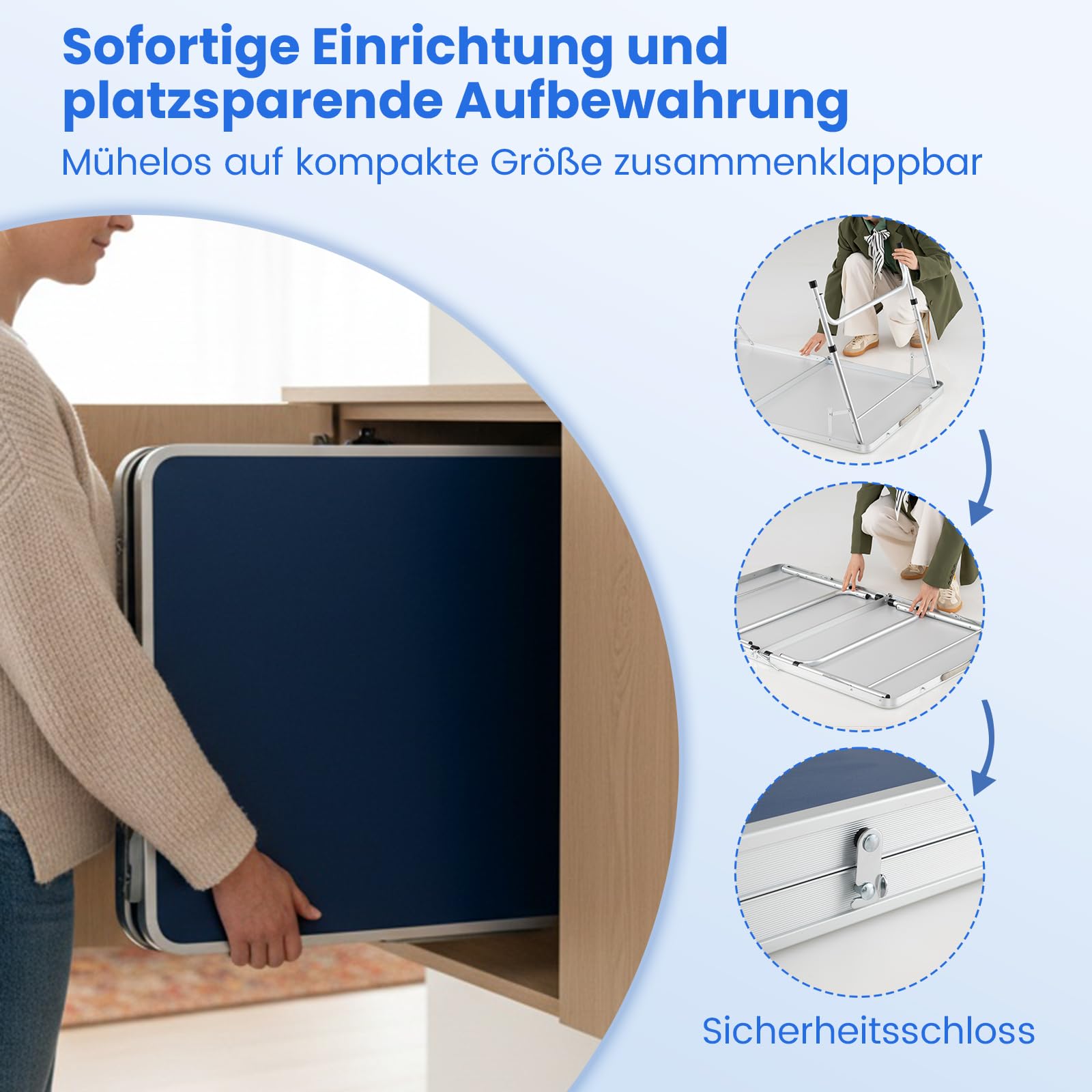 COSTWAY Mini Tischtennisplatte klappbar, Tischtennistisch 3-stufig höhenverstellbar inkl. Netz, 2 Schlägern & 2 Bällen, 120 x 76 cm Ping Pong Tisch wetterfest für Indoor & Outdoor