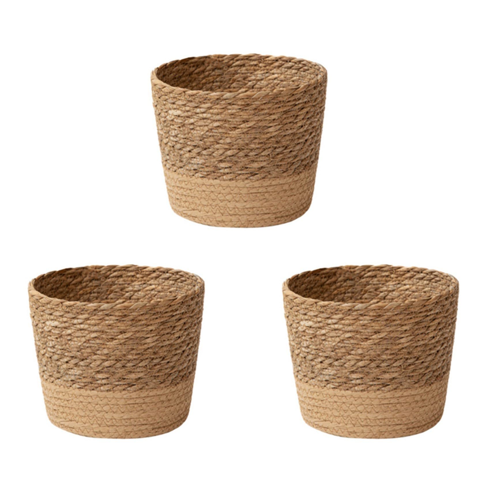 Rersduyt As Shown 3X Straw Weaving Flower Plant Pot Wicker Basket Rattan Flowerpot Storage Basket Handmade Woven Planter Basket S