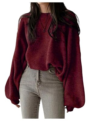GORGLITTER Womens Oversized Sweaters Fall Lantern Long Sleeve Casual Crew Neck Chunky Knit Pullover Tops