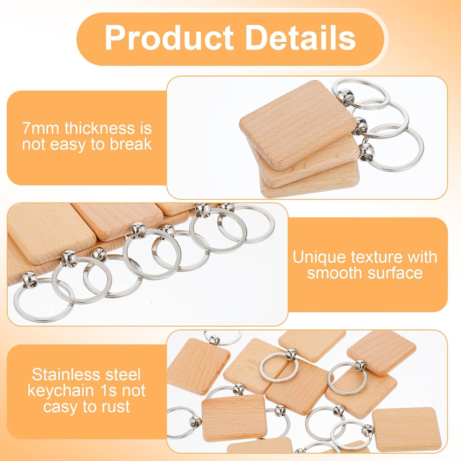 MAQUITA 100 Pcs Wooden Keychain Blanks Wood Key Chains Bulk Laser Engraving Rectangle Keychain Blanks Unfinished Wooden Key Ring Tag for DIY Gift Crafts