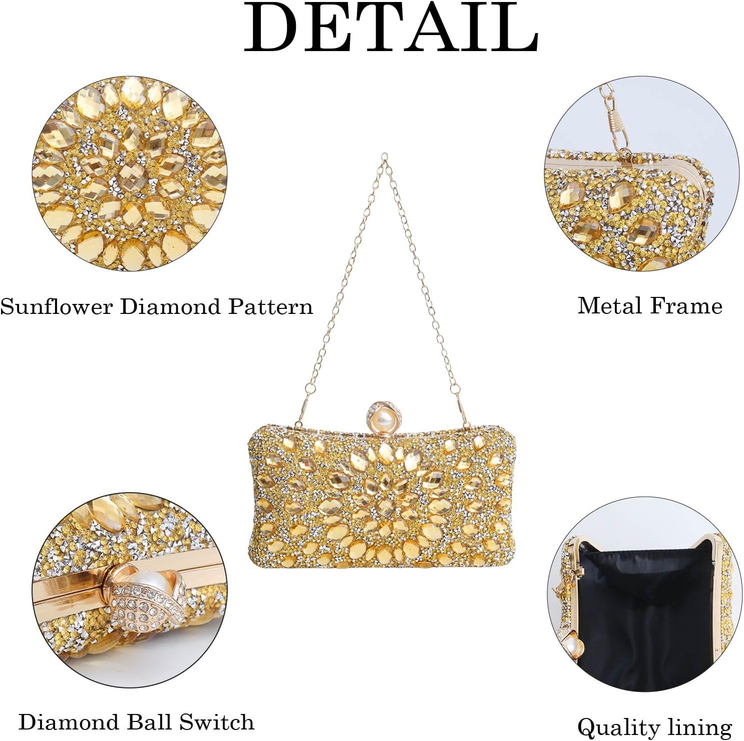 Sparkly Women's Evening Clutch Purses Rhinestone Bag Luxury Handbags For Weddings Formal Prom Party - Image 5