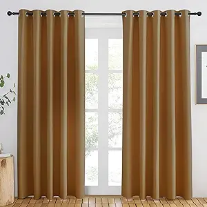 NICETOWN Gold Brown Blackout Curtains 84 inch Length, Grommet Top Room Darkening Drapes for Bedroom Living Room, Light Blocking Window Covering for Privacy (W66 x L84 Inch, 1 Panel)