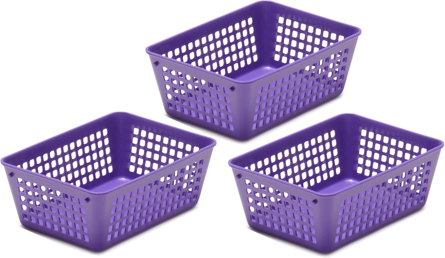 YBM Home 3-Pack Small Plastic Storage Baskets for Home Junk Drawers and Office Desktop Drawers Organization – Functional Trays for Kitchen, Bedroom, and Bathroom, Purple