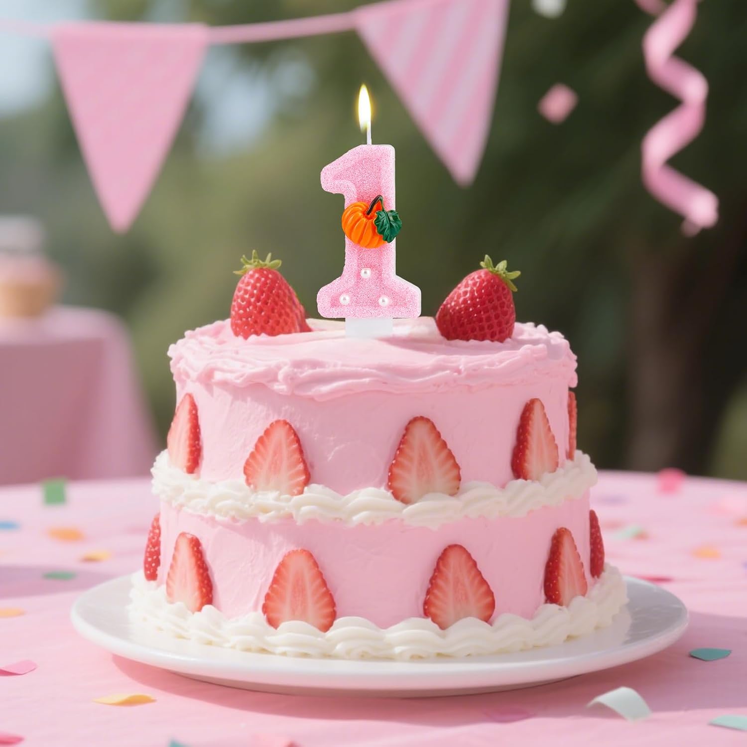 Number 1 Birthday Candle (Pumpkin Pearl Style, Pink)