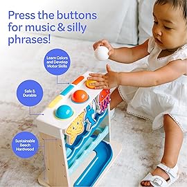 Move2Play, Wooden Ocean Friends | 30+ Fin-Tastic Songs & Phrases | Baby & Toddler Musical Toy | First Birthday Present for 1+ Year Old | Ages 6-24 Months | Boy & Girl Ball Drop Toy