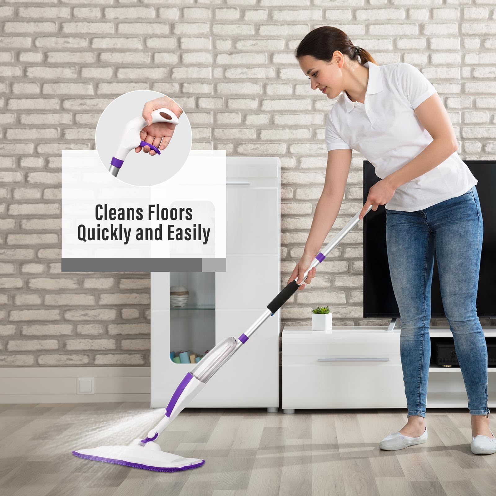 Mopas para limpieza de suelos, mopa húmeda con botella de spray recargable y 3 almohadillas de microfibra lavables, uso doméstico o comercial, mopa plana seca y húmeda para madera dura, laminada,