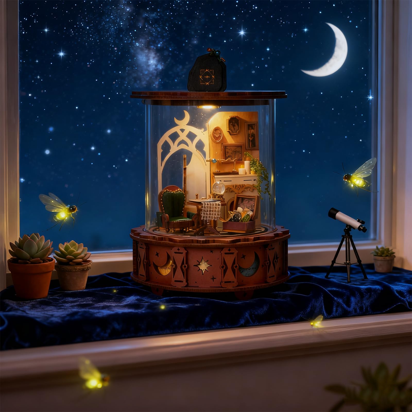Book Nook Kit Eingebauter Musikmechanismus- DIY Puppenhaus Bausatz zum Selberbauen, EIN Retro und künstlerisches Miniaturhaus, 3D Holzpuzzle Buchstütze, Kreative Bücherregal Dekoration, Geschenke