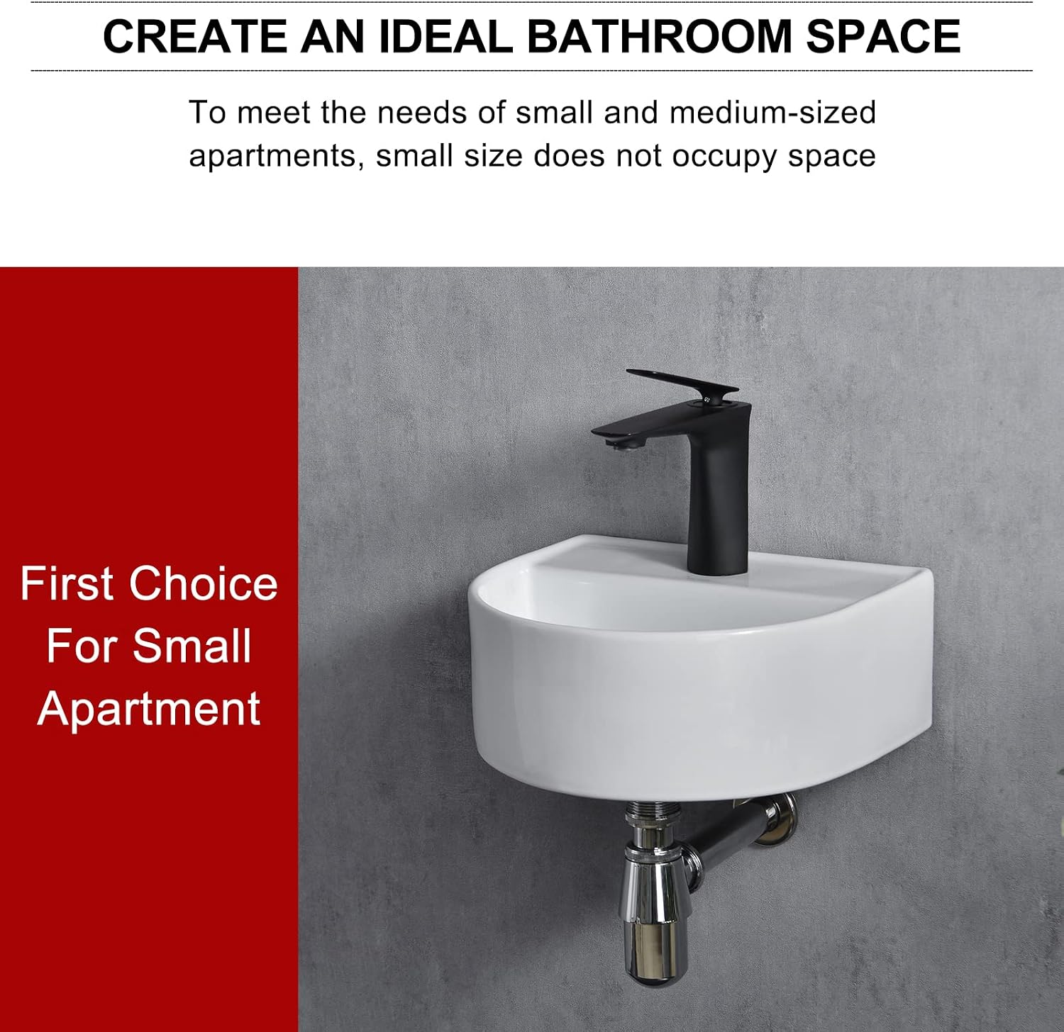 Davivy 12.4" x 11" U-Shaped Wall Mount Corner Bathroom Sink with Pop Up Drain and Installation Kit