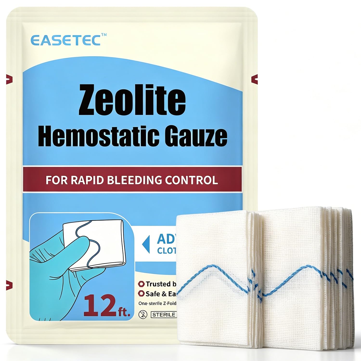 Quick Clot Zeolite Hemostatic Gauze,Sterile Emergency Combat gauze-3inx12ft
