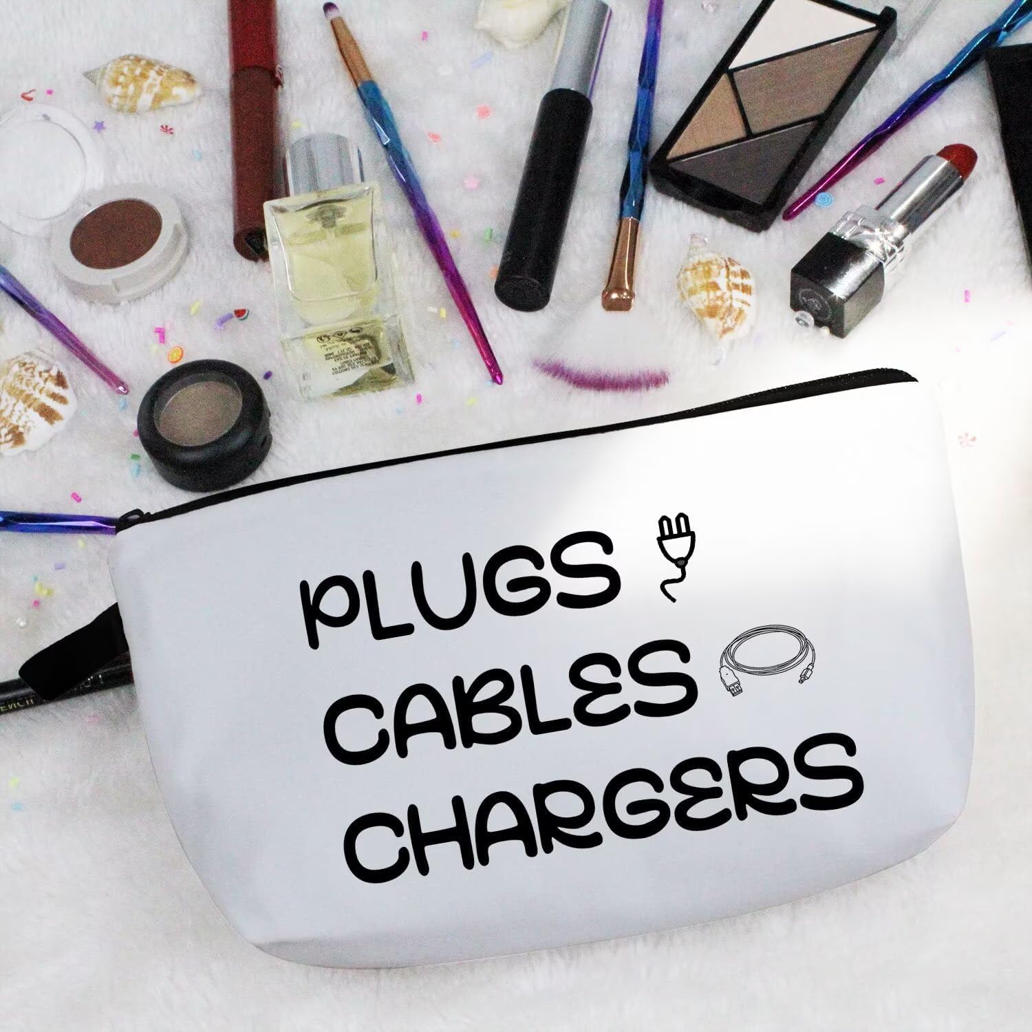Plugs Chargers Cables Makeup Bag Cute Small Organizer Zipper Pouch Plugs Chargers Cables Cosmetic Bag Birthday Present for Women Friends - Image 5