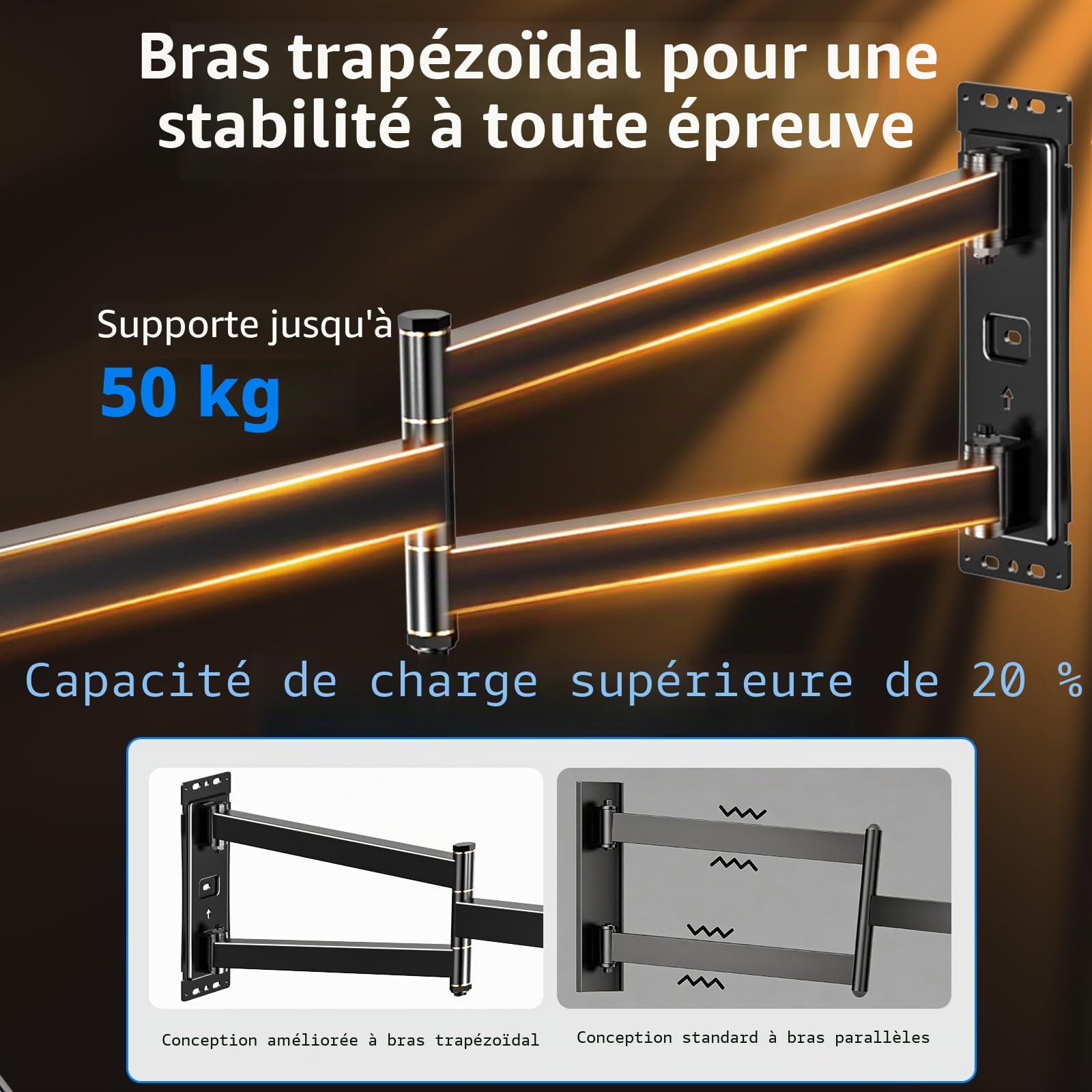 FORGING MOUNT Support TV Mural 32-75'', Support Télévision Rotation 90° | Fixation Murale TV à Longue Portée 838 mm, Mouvement Complet, Orientable et Inclinable, Charge Max. 50kg, Max VESA 600x400mm