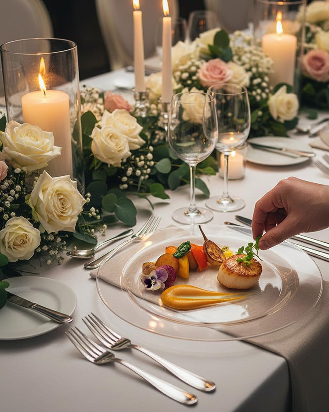 bUCLA 100Pieces Clear Plastic Plates -10.25inch Disposable Dinner Plates- Premium Weddings& Party Plates