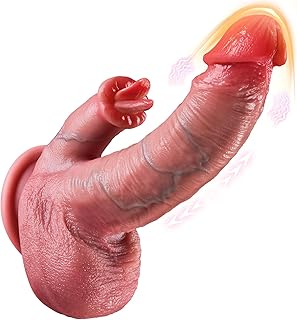Thrusting Dildo Vibrator Sex Toys - 5-in-1 Silicone Suction Cup Flesh-Colored Dildo with 10 Thrusting, 10 Vibration & Licking Modes, Remote Control Vibrator for Women and Men, Realistic Sex Toy