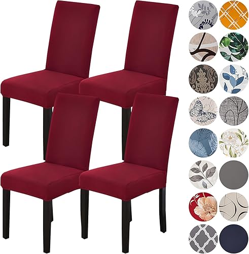 HZDHCLH Juego de 4 fundas para sillas de comedor color burdeos, fundas elásticas de elastano para sillas Parsons, paquete de 4, fundas de asiento