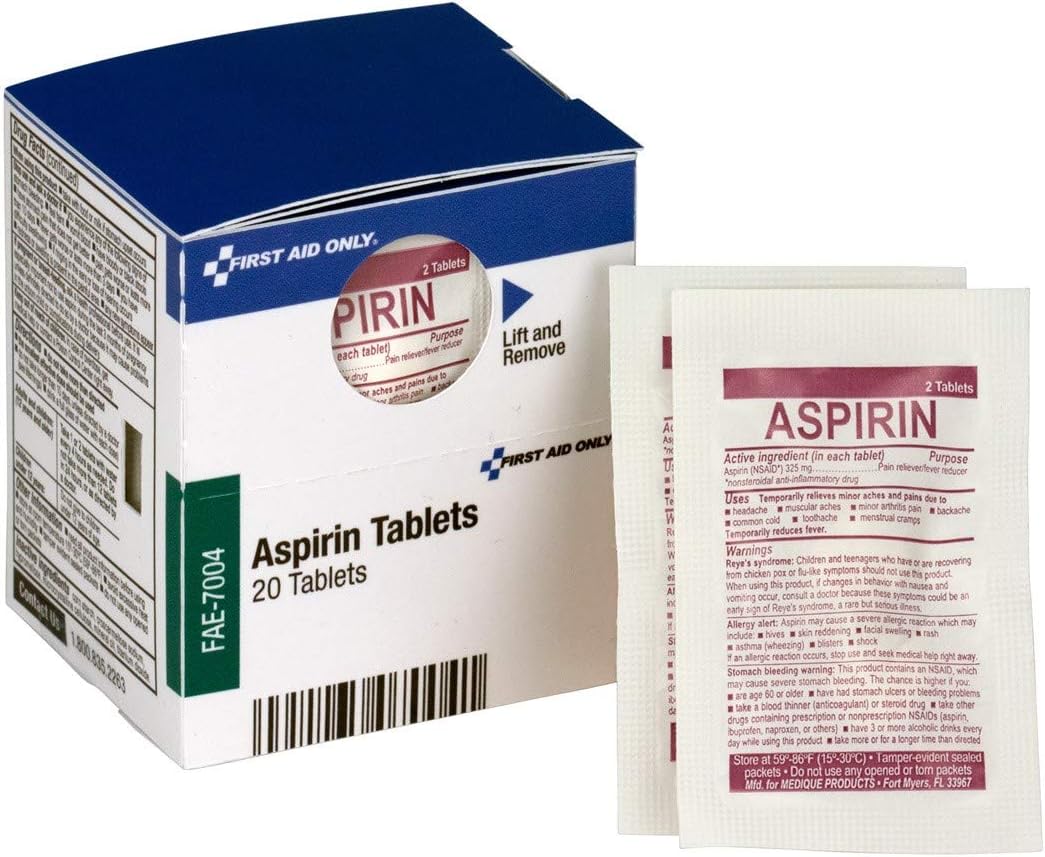 SmartCompliance Refill Aspirin, 2 Tablets Per Packet, 10 Packets Per Box - Emergency Kit Trauma Kit First Aid Cabinet Refill