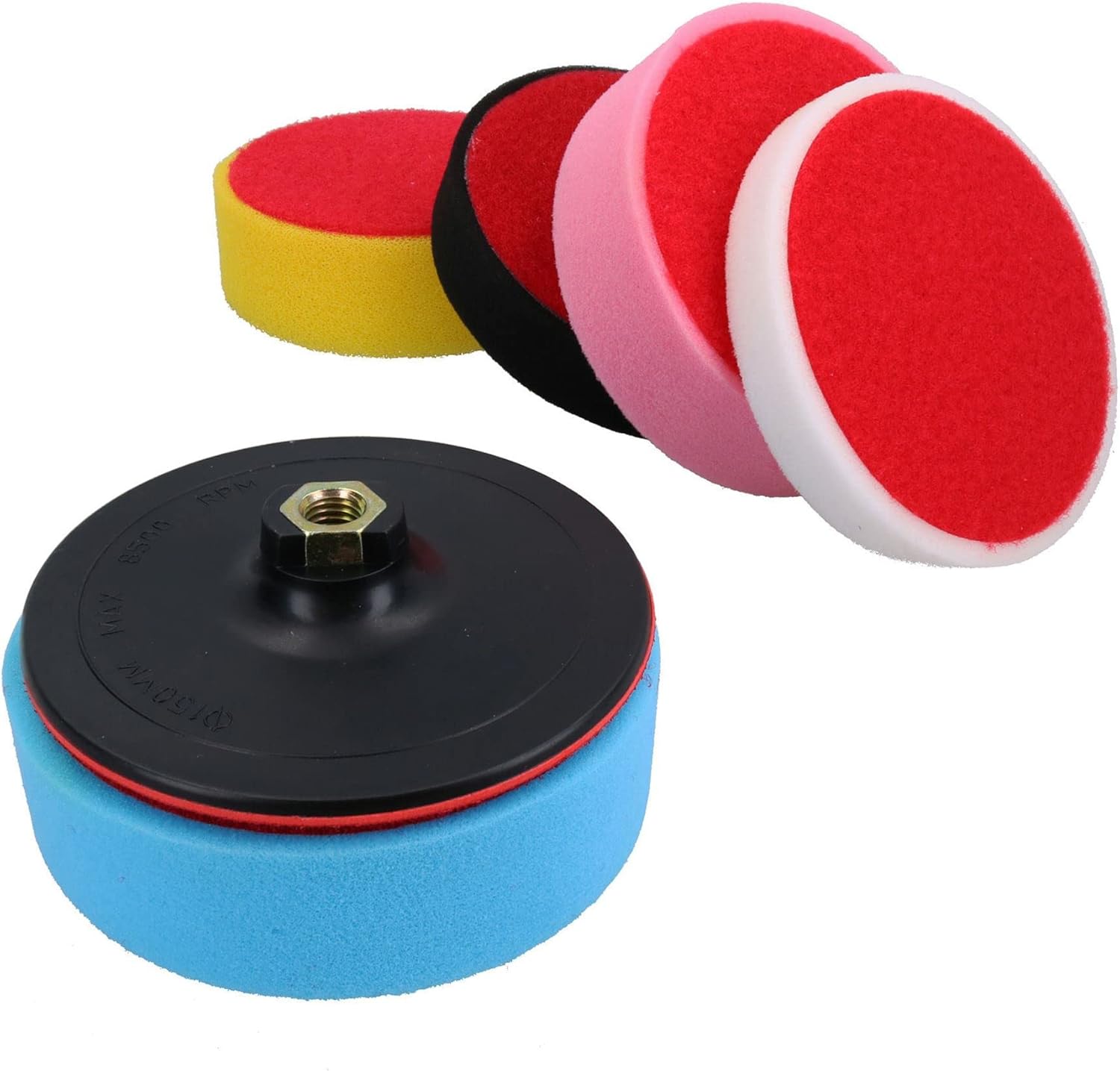 150mm Hook + Loop Polishing Buffing Mops Heads with M14 x 2 Backing Pad 6pc