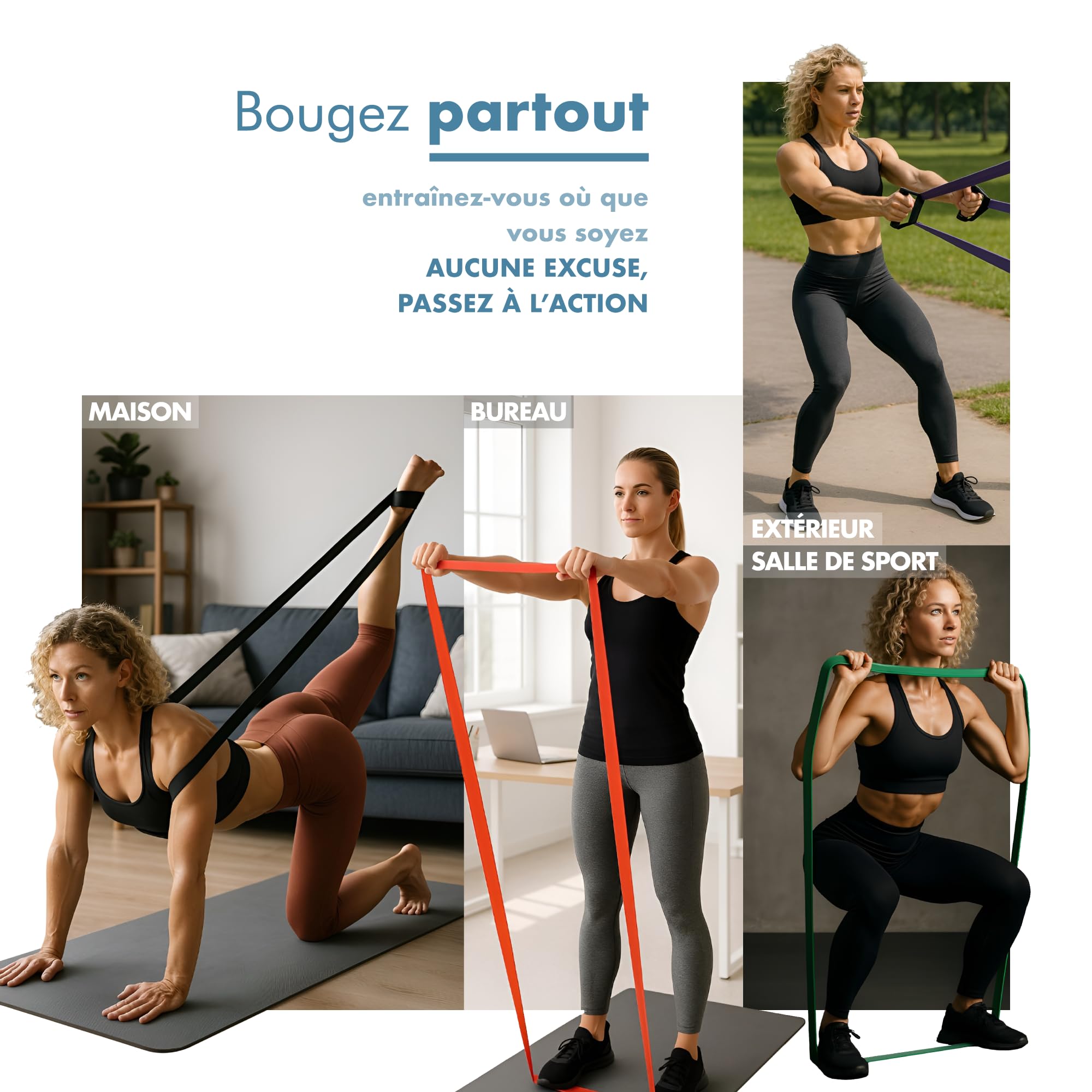 PORTENTUM Bande Élastique Musculation Set Résistance 4-5 Niveaux Poignées Ancrage Porte Housses Sac