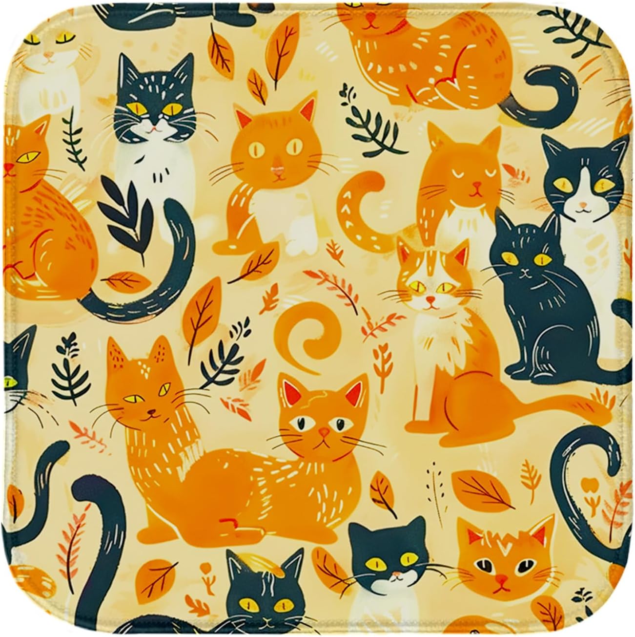 Square Mouse Pad,9.84x9.84in Mouse Mat Non-Slip Rubber Base Mousepad with Stitched Edge Easy Carrying for School Office Home (Square Cat Yellow)