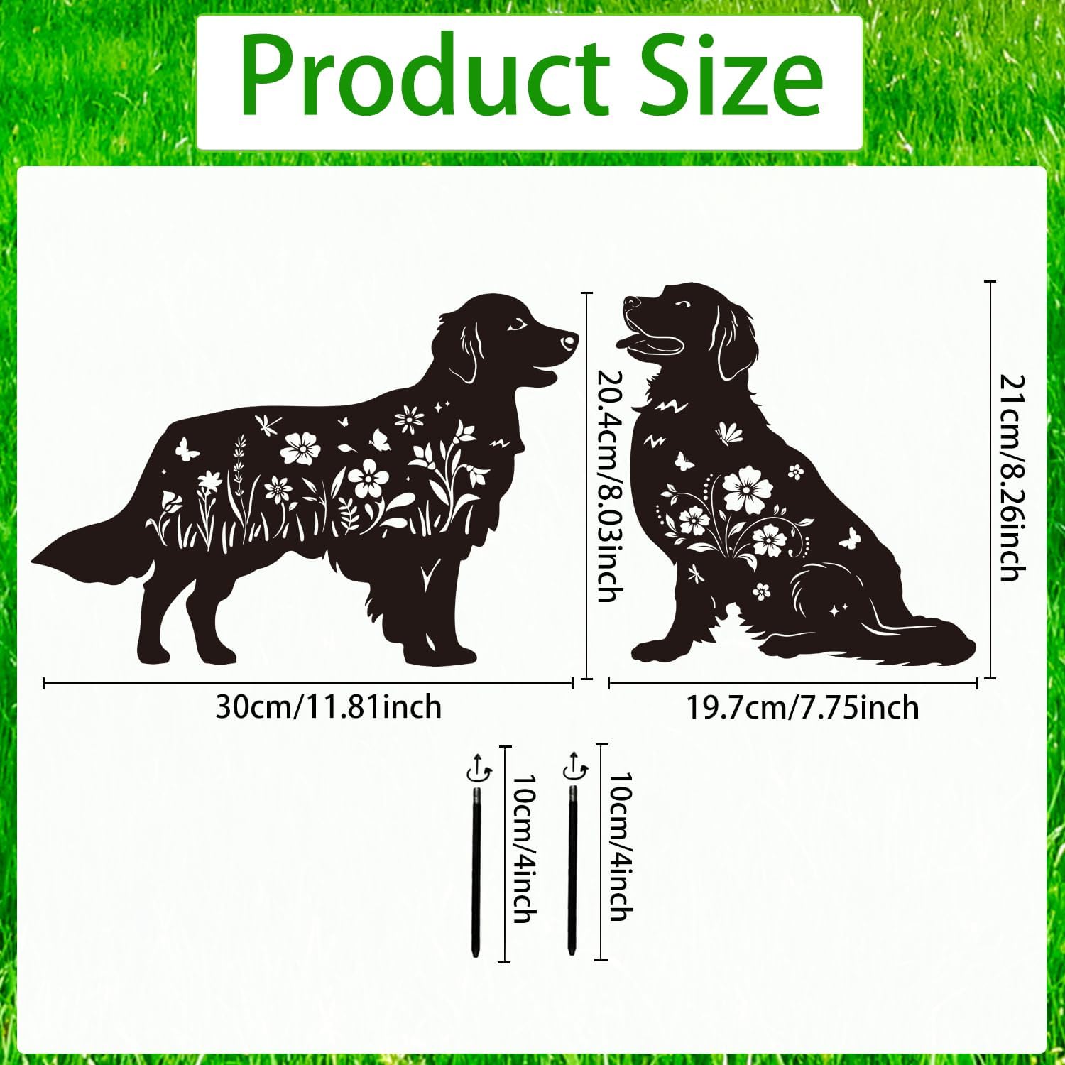 Golden Retriever Metal Garden Stakes Yard Decor, 2PCS Black Dog Silhouette Statues Garden Decorative Gifts for Yard Art, Patio, Outside, Lawn Ornaments, Backyard, Christmas - Image 2