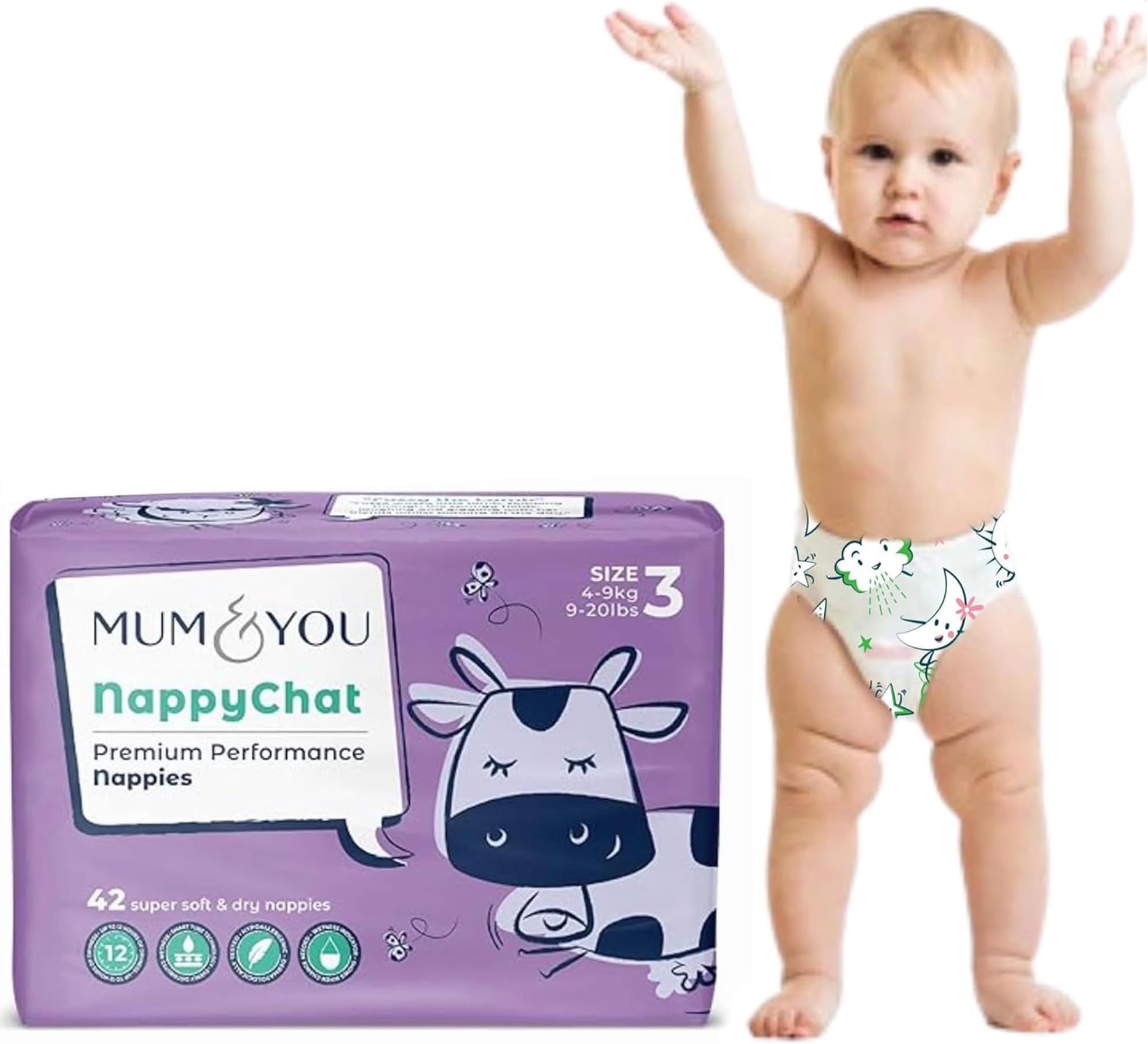 – Mum & You Eco Friendly Baby Nappies, Size 3 nappies (4-9 KG), 42 Count, Dermatologically Tested nappy with 12-Hr Leak Protection with Wetness Indicator, Rash-Free baby diapers,Day & Night Time Nappies