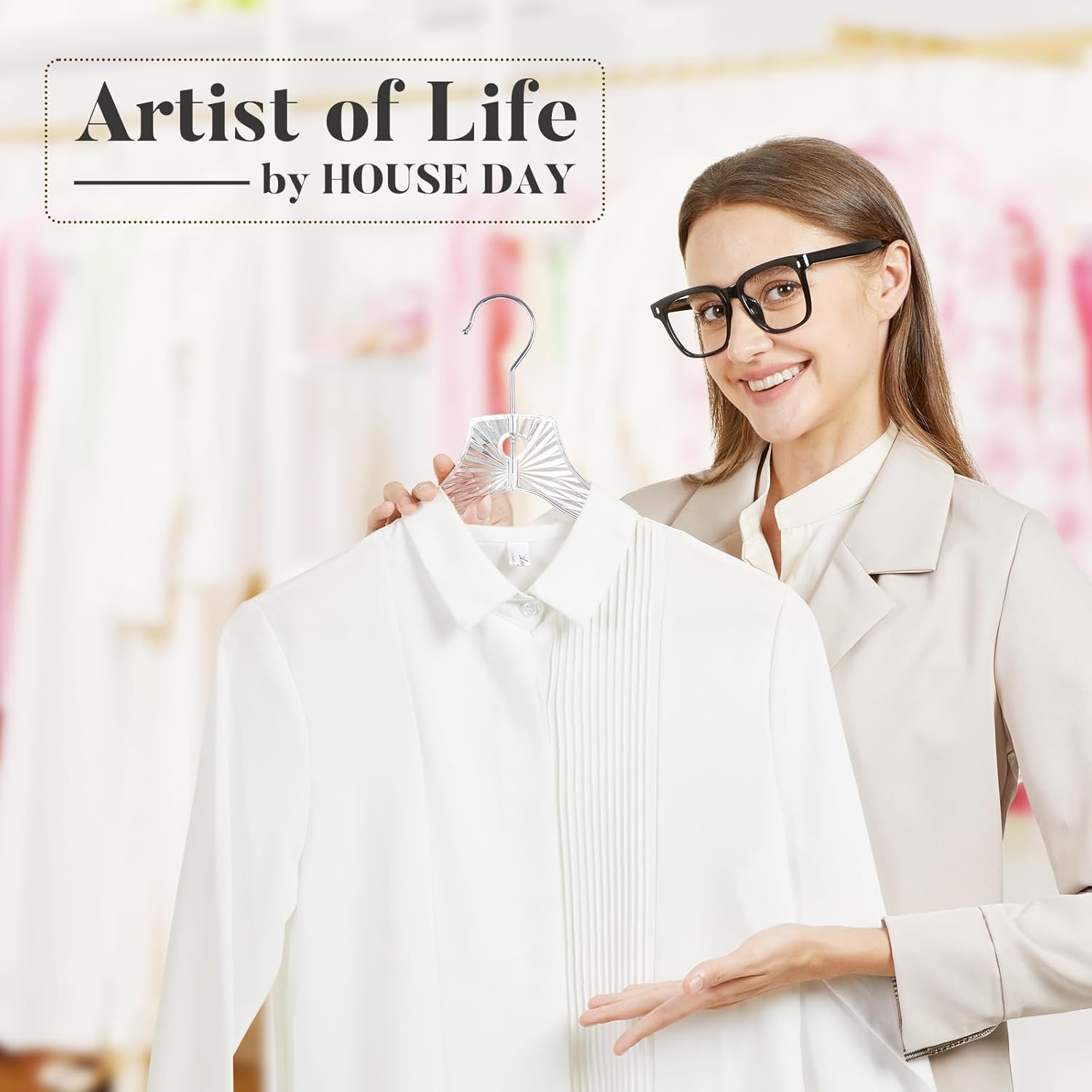 HOUSE DAY Clear Plastic Hangers 12 Pack, Durable Crystal Hangers for Clothes, Light Weight Plastic Dress Hanger for Women, Versatile 16.7‘’ Hanger for Closet and Retail Use, with 360° Swivel Hook - Image 2