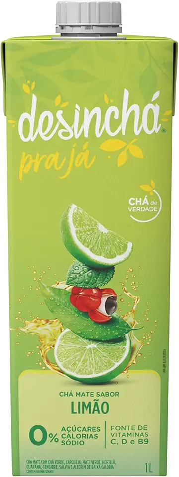 Desinchá Chá Mate com Limão 1L, Com Chá Verde, Mate Verde, Guaraná e Ervas Naturais, Baixa Caloria, Bebida Funcional e Refrescante