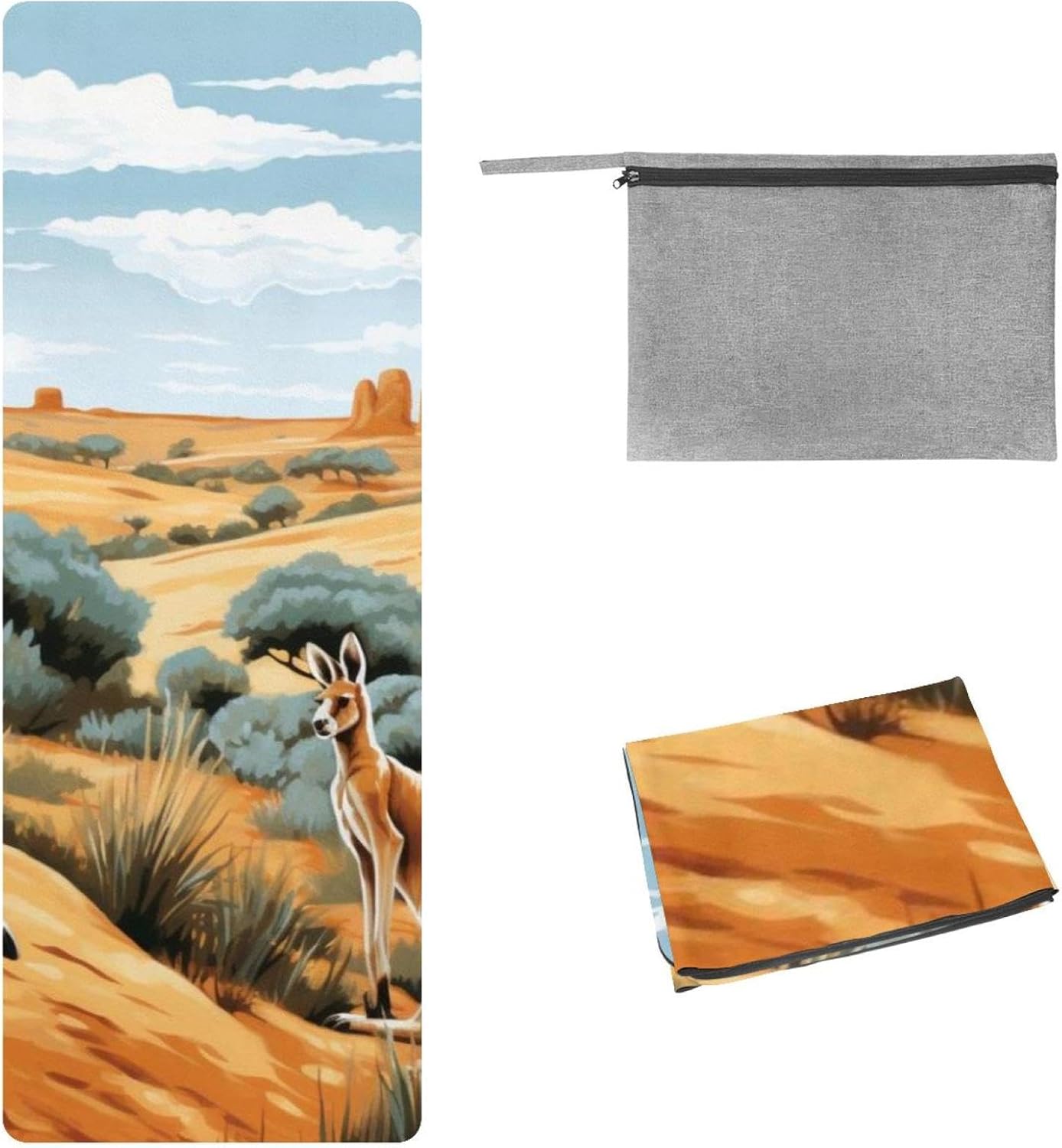 Yoga Towel, Kangaroo Pattern Non Slip Sweat Absorbent Hot Yoga Mat Towel for Hot Yoga, Pilates and Fitness - 72.8" x 26.8"