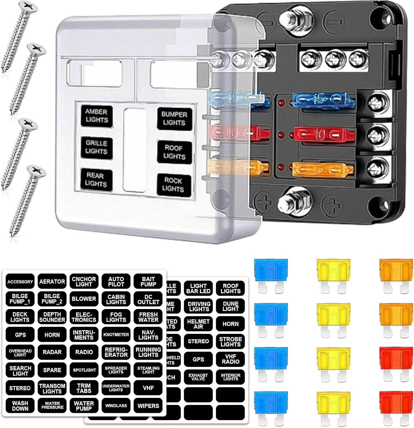 6 Way 12V fuse box waterproof fuse box holder with LED indicator 6 way fuse block with 12V blade 6 circuit for Automotive Truck Boat Marine RV Van Vehicle