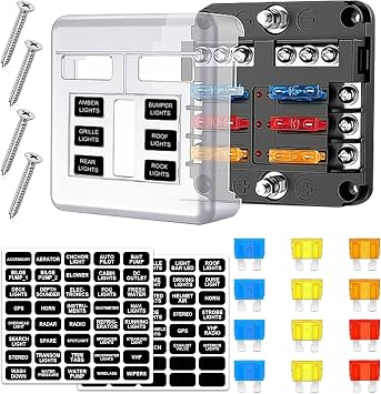 6 Way 12V fuse box waterproof fuse box holder with LED indicator 6 way fuse block with 12V blade 6 circuit for Automotive Truck Boat Marine RV Van Vehicle