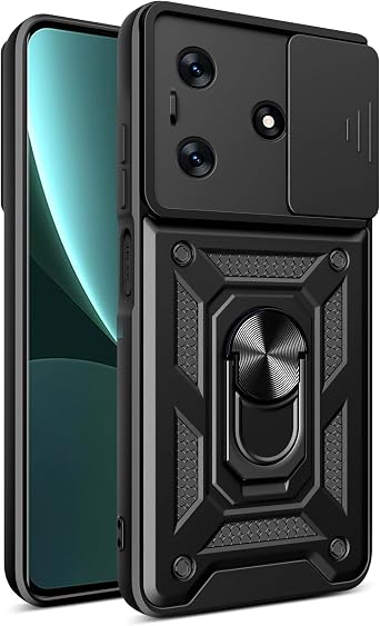 bojioderf Compatible with Tecno Spark 10 4G Compatible with Tecno Spark 10 4G KI5q Magnetic Bracket [PC+TPU] 2 in 1 Slide Lens Black