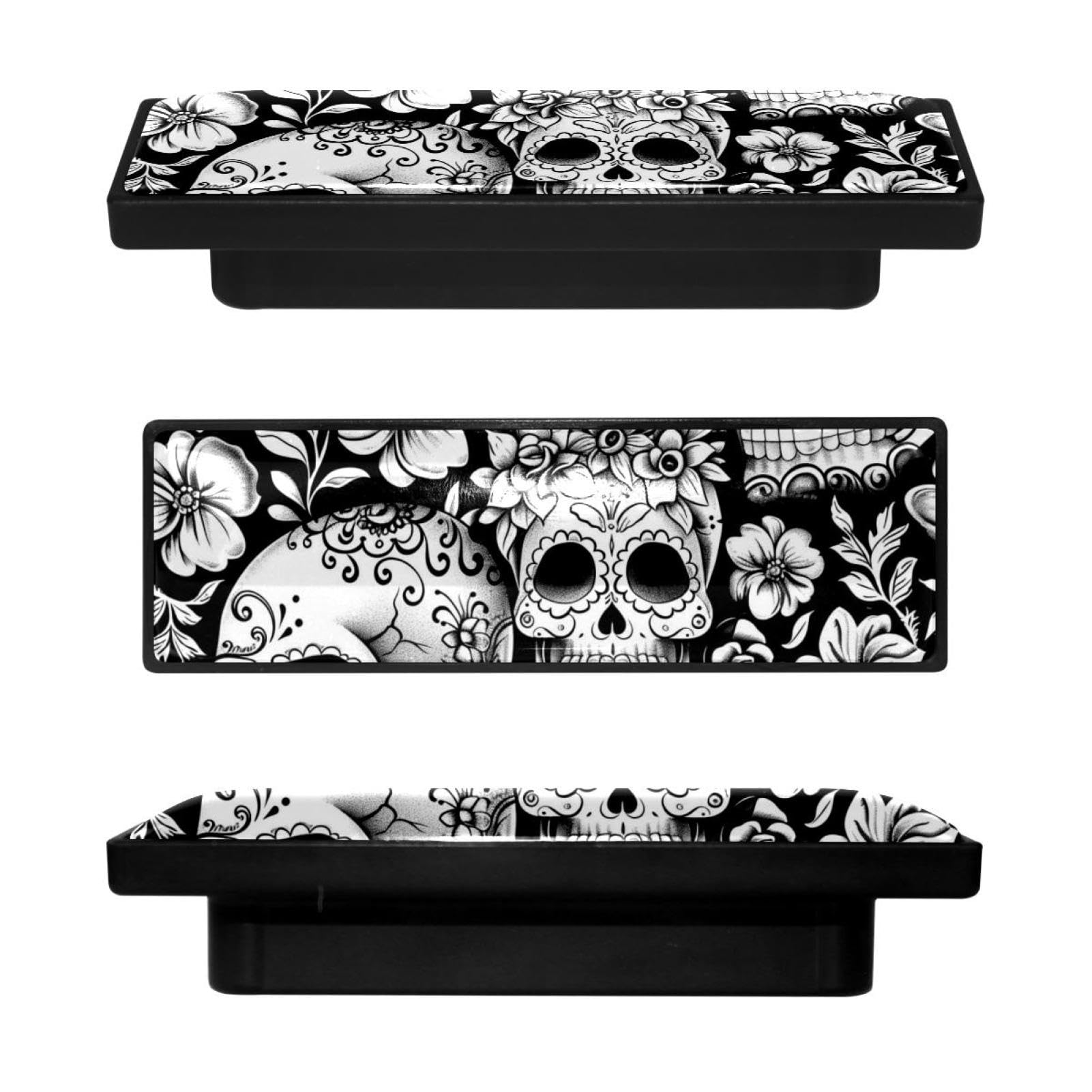 4 Boutons d'Armoire de Cuisine Rectangulaires au Motif Tête de Mort